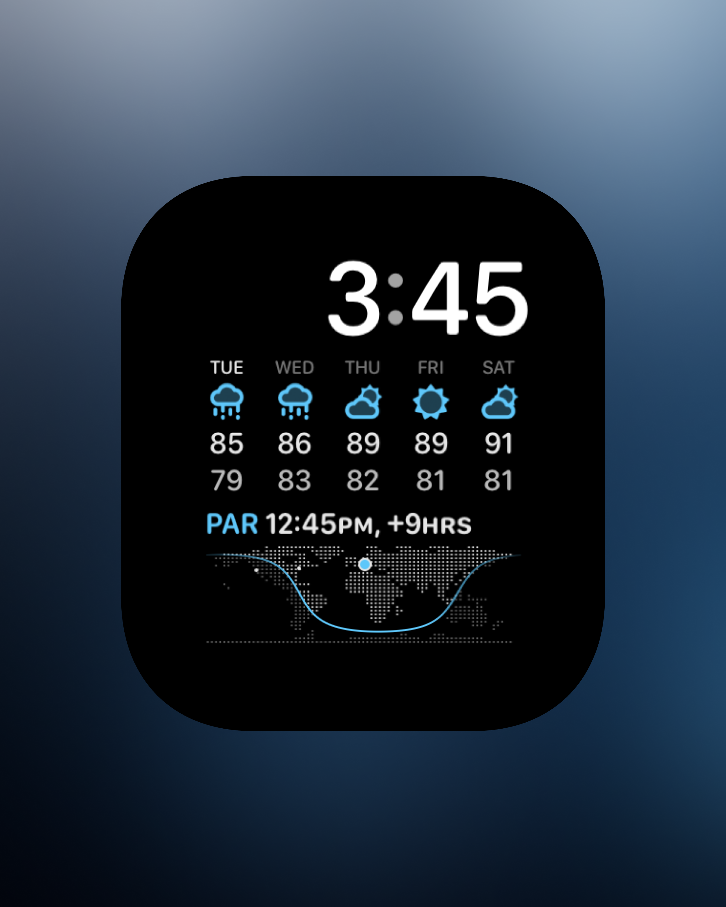 Weather mini daily forecast complication shown in Tint mode on Apple Watch